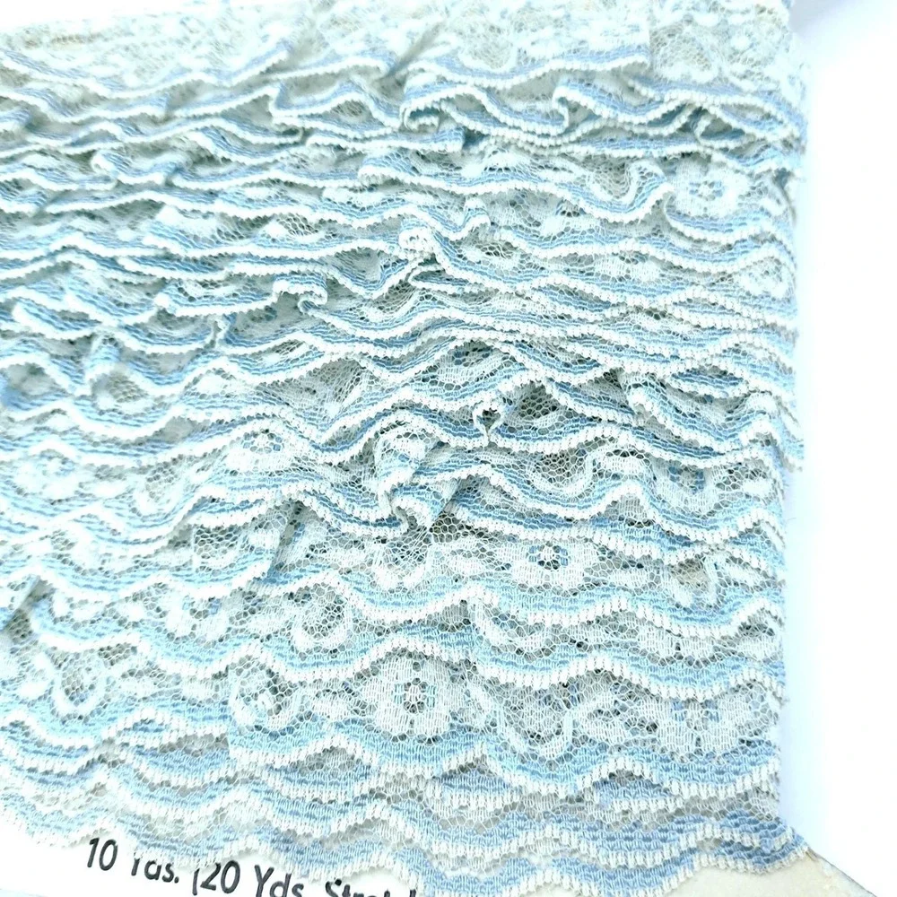 Lion Ribbon Co Elastitrim Lace Trim 10 Yards Blue Ivory Vintage Ruffle Sewing